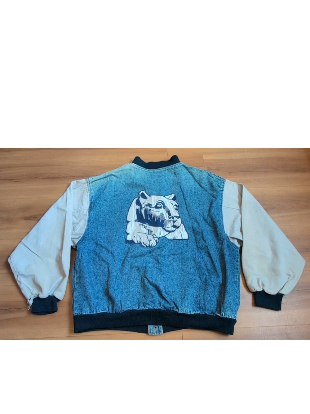 Vintage Penn State Jacket Large Blue Denim Bomber Admit One Nittany Lions 90s